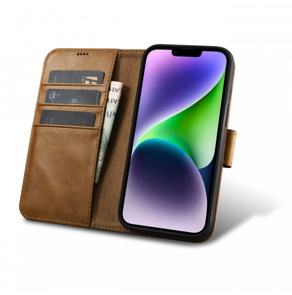 iCarer Oil Wax Wallet Case 2in1 Cover iPhone 14 Plus Anti-RFID Läder Flip Case Brun (WMI14220723-TN)