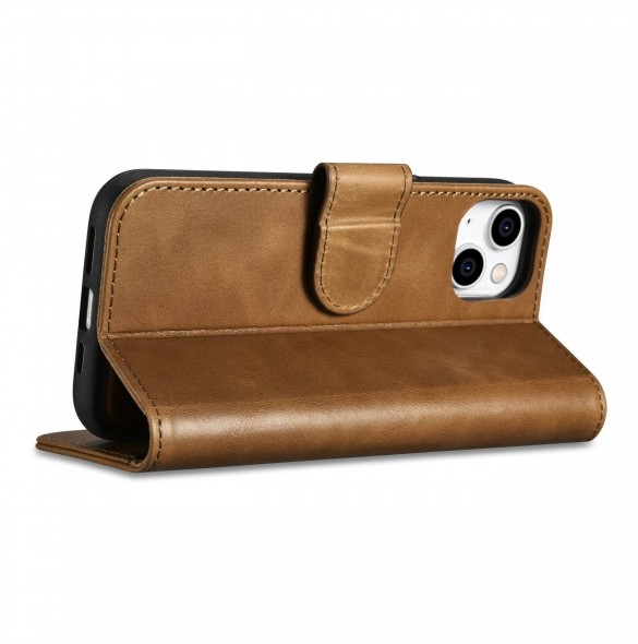 iCarer Oil Wax Wallet Case 2in1 Cover iPhone 14 Plus Anti-RFID Läder Flip Case Brun (WMI14220723-TN)