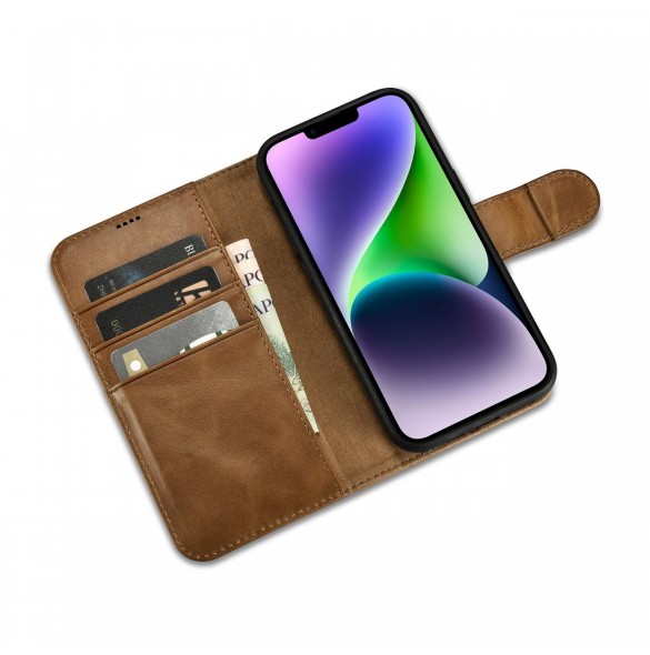 iCarer Oil Wax Wallet Case 2in1 Cover iPhone 14 Plus Anti-RFID Läder Flip Case Brun (WMI14220723-TN)