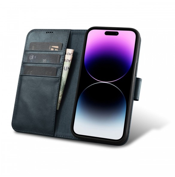 iCarer Oil Wax Wallet Case 2in1 Cover iPhone 14 Pro Anti-RFID Leather Flip Case Blå (WMI14220722-BU)