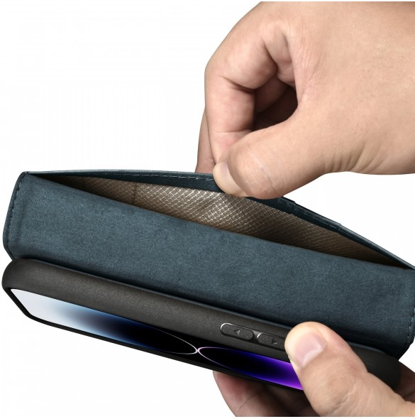 iCarer Oil Wax Wallet Case 2in1 Cover iPhone 14 Pro Anti-RFID Leather Flip Case Blå (WMI14220722-BU)