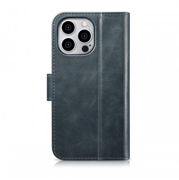 iCarer Oil Wax Wallet Case 2in1 Cover iPhone 14 Pro Anti-RFID Leather Flip Case Blå (WMI14220722-BU)