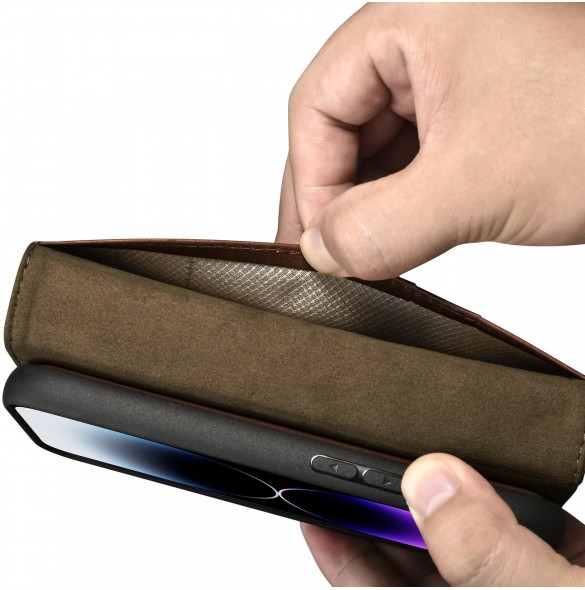 iCarer Oil Wax Wallet Case 2in1 Cover iPhone 14 Pro Anti-RFID Läder Flip Case Brun (WMI14220722-BN)