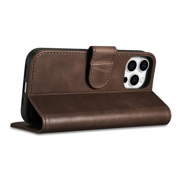 iCarer Oil Wax Wallet Case 2in1 Cover iPhone 14 Pro Anti-RFID Läder Flip Case Brun (WMI14220722-BN)