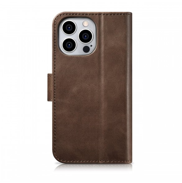 iCarer Oil Wax Wallet Case 2in1 Cover iPhone 14 Pro Anti-RFID Läder Flip Case Brun (WMI14220722-BN)