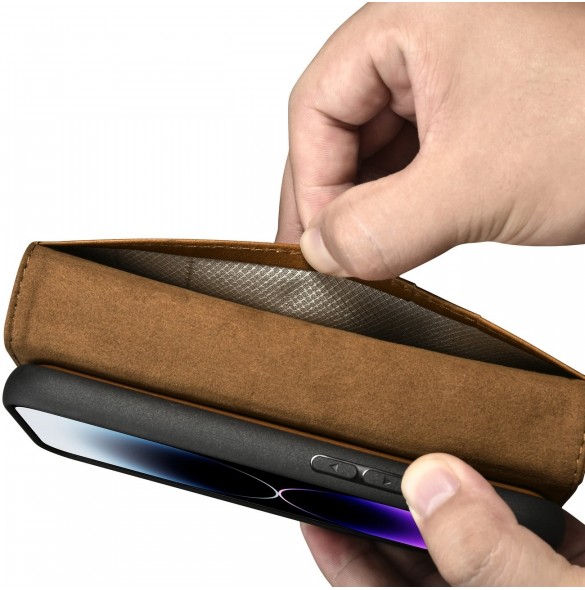 iCarer Oil Wax Wallet Case 2in1 Cover iPhone 14 Pro Anti-RFID Läder Flip Case Brun (WMI14220722-TN)