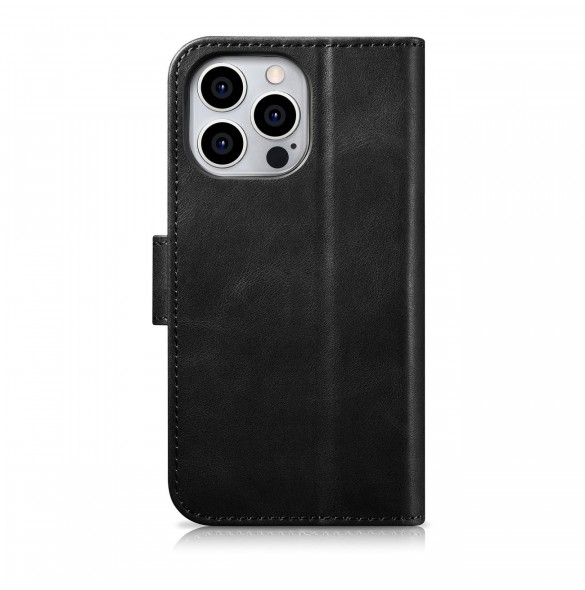 iCarer Oil Wax Wallet Case 2-in1 Cover iPhone 14 Pro Leather Flip Cover Anti-RFID svart (WMI14220722-BK)
