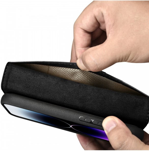 iCarer Oil Wax Wallet Case 2-in1 Cover iPhone 14 Pro Leather Flip Cover Anti-RFID svart (WMI14220722-BK)