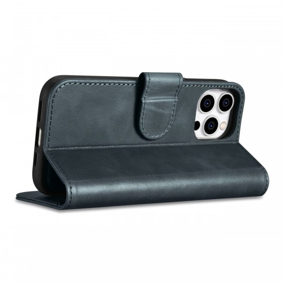 iCarer Oil Wax Wallet Case 2-in1 Cover iPhone 14 Pro Max Leather Flip Cover Anti-RFID blå (WMI14220724-BU)