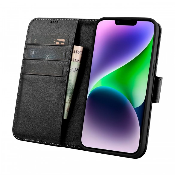 iCarer Plånboksfodral 2-i-1-fodral iPhone 14 Plus Anti-RFID-läder Flip-fodral Svart (WMI14220727-BK)