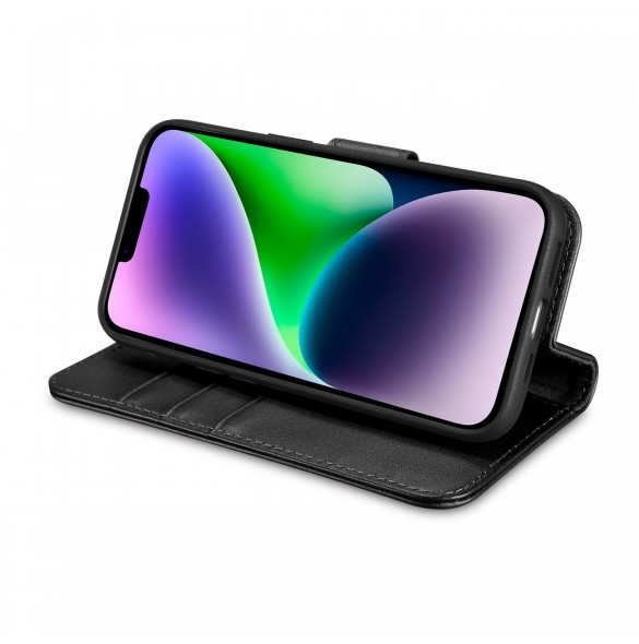 iCarer Plånboksfodral 2-i-1-fodral iPhone 14 Plus Anti-RFID-läder Flip-fodral Svart (WMI14220727-BK)