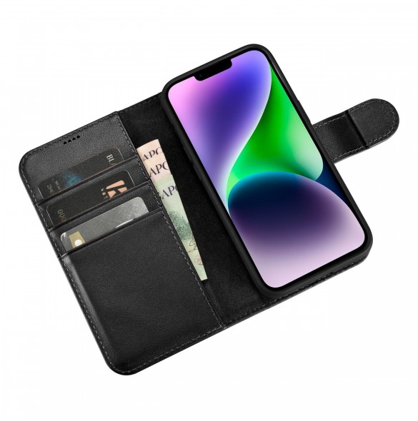 iCarer Plånboksfodral 2-i-1-fodral iPhone 14 Plus Anti-RFID-läder Flip-fodral Svart (WMI14220727-BK)