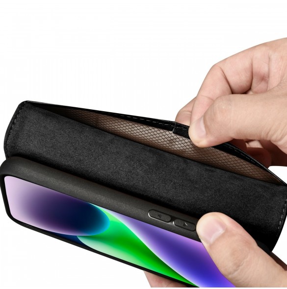 iCarer Plånboksfodral 2-i-1-fodral iPhone 14 Plus Anti-RFID-läder Flip-fodral Svart (WMI14220727-BK)