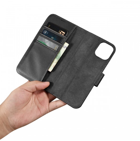 iCarer Plånboksfodral 2-i-1-fodral iPhone 14 Plus Anti-RFID-läder Flip-fodral Svart (WMI14220727-BK)