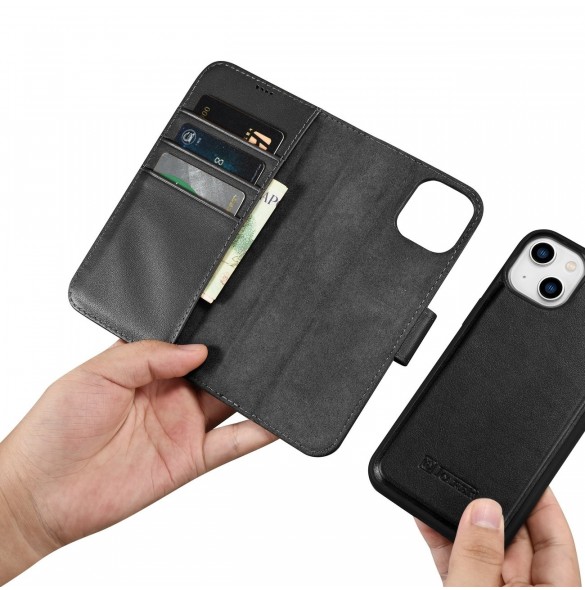 iCarer Plånboksfodral 2-i-1-fodral iPhone 14 Plus Anti-RFID-läder Flip-fodral Svart (WMI14220727-BK)
