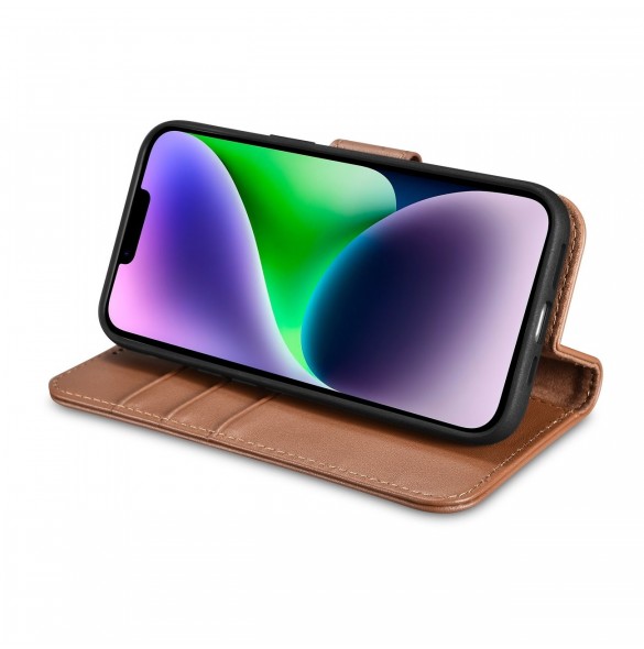iCarer Plånboksfodral 2-i-1-fodral iPhone 14 Plus Anti-RFID-läder Flip-fodral Brun (WMI14220727-BN)