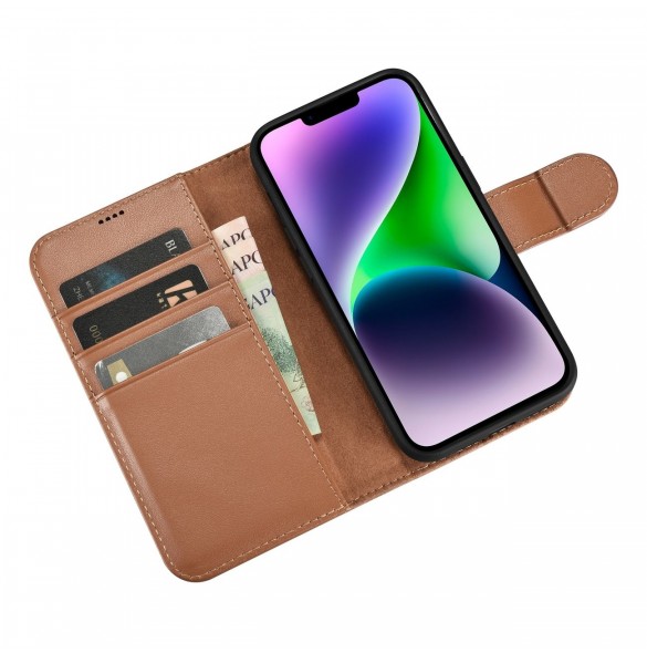 iCarer Plånboksfodral 2-i-1-fodral iPhone 14 Plus Anti-RFID-läder Flip-fodral Brun (WMI14220727-BN)