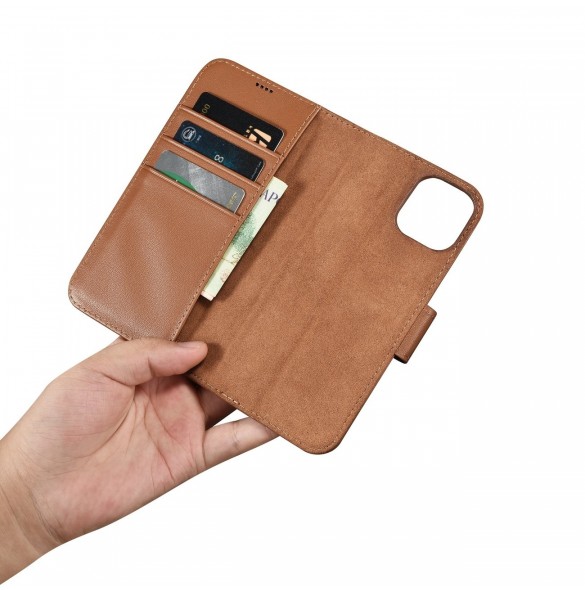 iCarer Plånboksfodral 2-i-1-fodral iPhone 14 Plus Anti-RFID-läder Flip-fodral Brun (WMI14220727-BN)