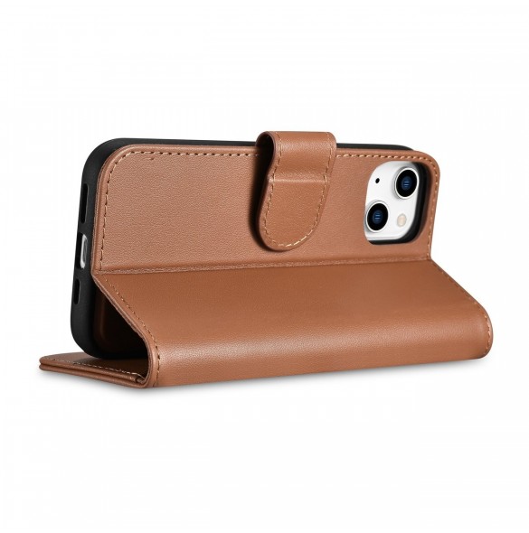 iCarer Plånboksfodral 2-i-1-fodral iPhone 14 Plus Anti-RFID-läder Flip-fodral Brun (WMI14220727-BN)