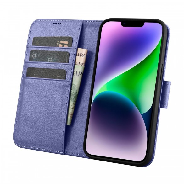 iCarer Plånboksfodral 2-i-1-fodral iPhone 14 Plus Anti-RFID-läder Flipfodral Ljuslila (WMI14220727-LP)