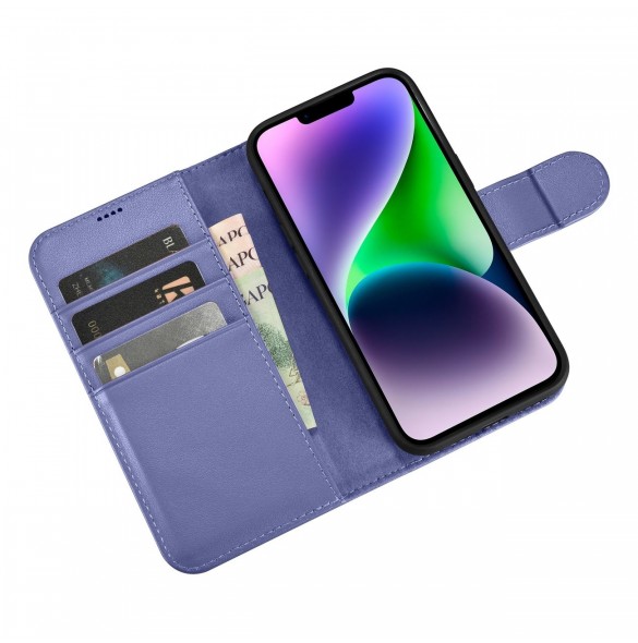 iCarer Plånboksfodral 2-i-1-fodral iPhone 14 Plus Anti-RFID-läder Flipfodral Ljuslila (WMI14220727-LP)