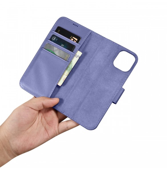 iCarer Plånboksfodral 2-i-1-fodral iPhone 14 Plus Anti-RFID-läder Flipfodral Ljuslila (WMI14220727-LP)