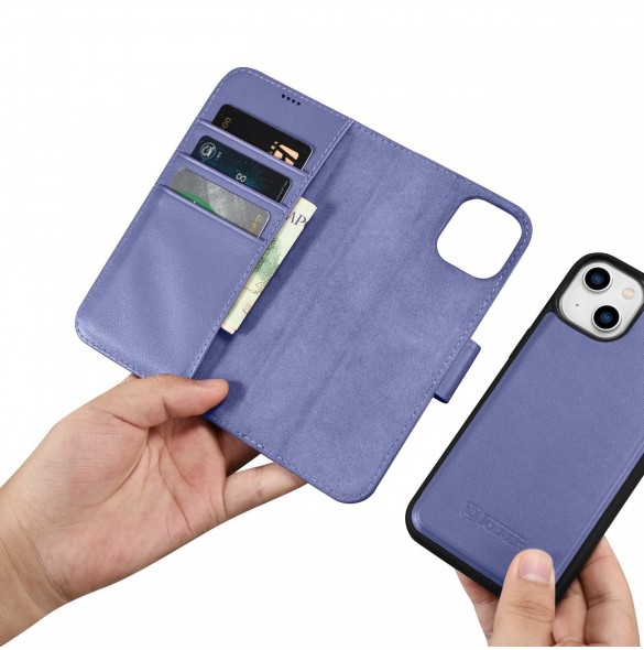 iCarer Plånboksfodral 2-i-1-fodral iPhone 14 Plus Anti-RFID-läder Flipfodral Ljuslila (WMI14220727-LP)