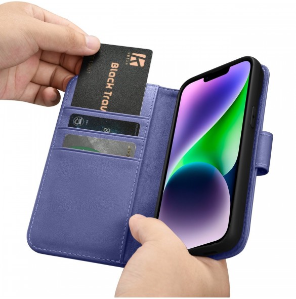 iCarer Plånboksfodral 2-i-1-fodral iPhone 14 Plus Anti-RFID-läder Flipfodral Ljuslila (WMI14220727-LP)