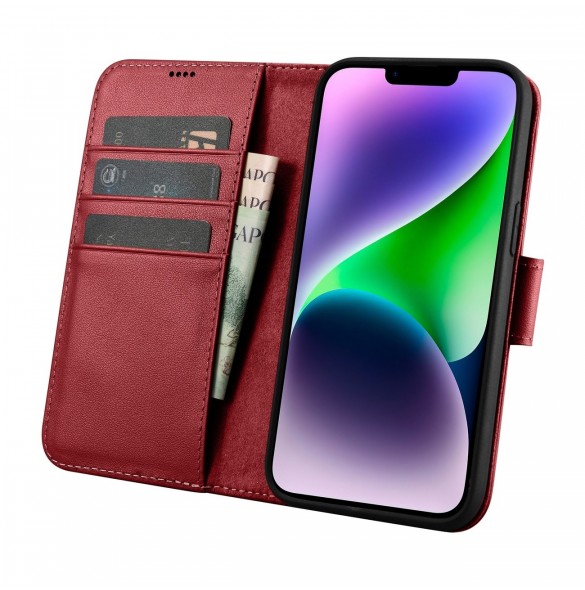 iCarer Plånboksfodral 2-i-1-fodral iPhone 14 Plus Anti-RFID-läder Flip-fodral Röd (WMI14220727-RD)
