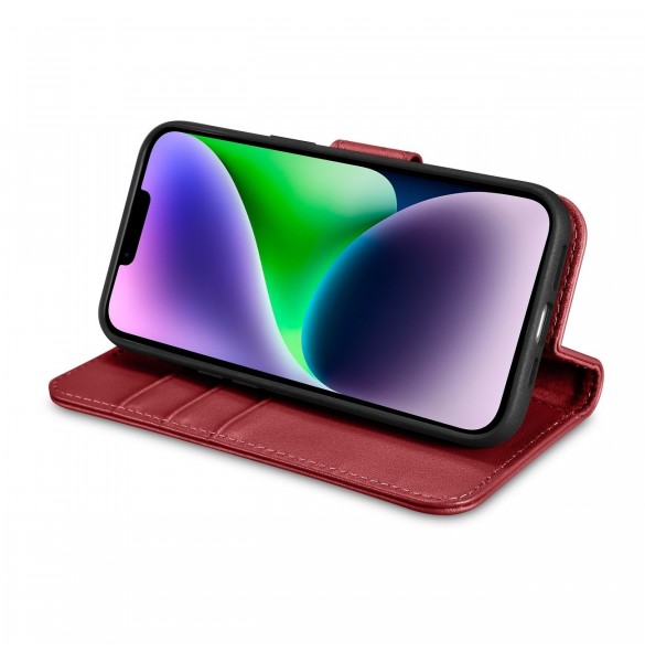 iCarer Plånboksfodral 2-i-1-fodral iPhone 14 Plus Anti-RFID-läder Flip-fodral Röd (WMI14220727-RD)