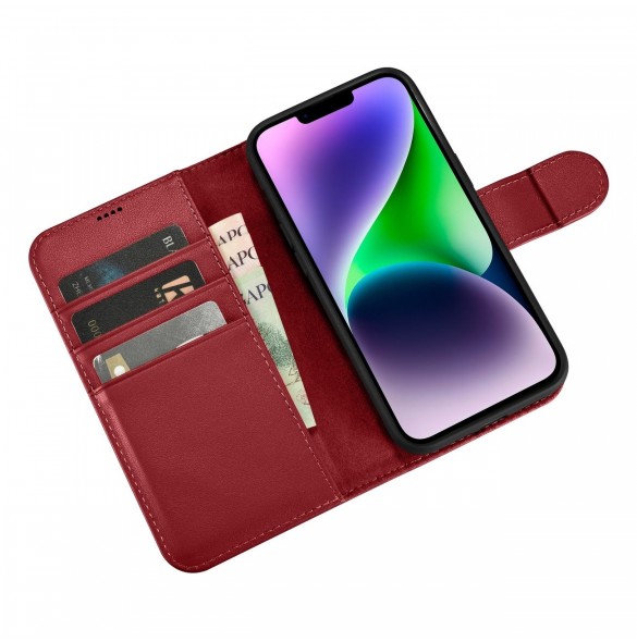 iCarer Plånboksfodral 2-i-1-fodral iPhone 14 Plus Anti-RFID-läder Flip-fodral Röd (WMI14220727-RD)