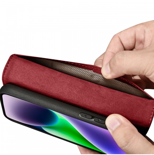 iCarer Plånboksfodral 2-i-1-fodral iPhone 14 Plus Anti-RFID-läder Flip-fodral Röd (WMI14220727-RD)