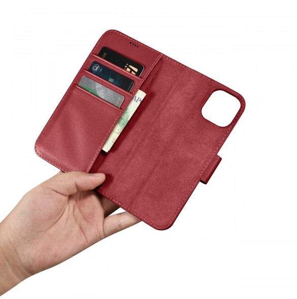 iCarer Plånboksfodral 2-i-1-fodral iPhone 14 Plus Anti-RFID-läder Flip-fodral Röd (WMI14220727-RD)