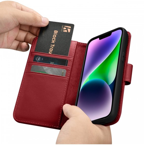 iCarer Plånboksfodral 2-i-1-fodral iPhone 14 Plus Anti-RFID-läder Flip-fodral Röd (WMI14220727-RD)