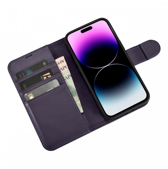 iCarer Plånboksfodral 2-i-1-fodral iPhone 14 Pro Anti-RFID-läder Flipfodral Mörklila (WMI14220726-DP)