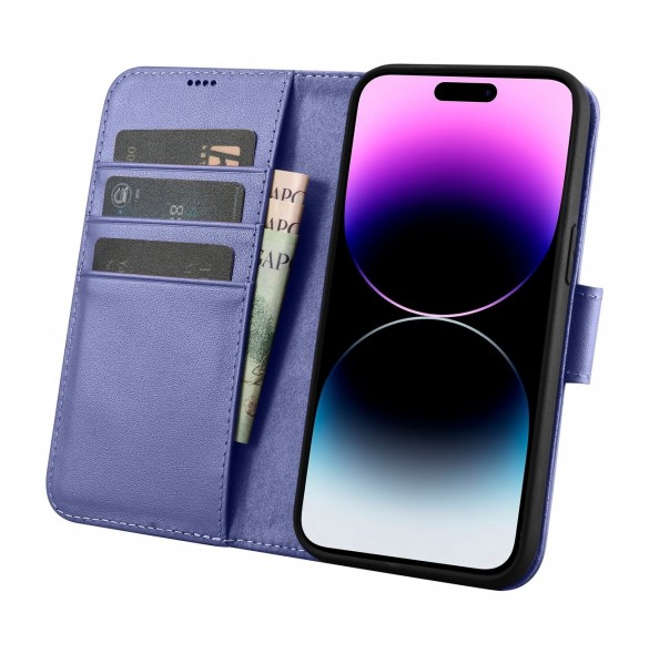 iCarer Plånboksfodral 2-i-1-fodral iPhone 14 Pro Anti-RFID Flip-fodral i läder Ljuslila (WMI14220726-LP)