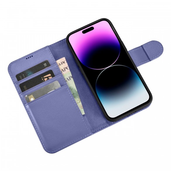 iCarer Plånboksfodral 2-i-1-fodral iPhone 14 Pro Anti-RFID Flip-fodral i läder Ljuslila (WMI14220726-LP)