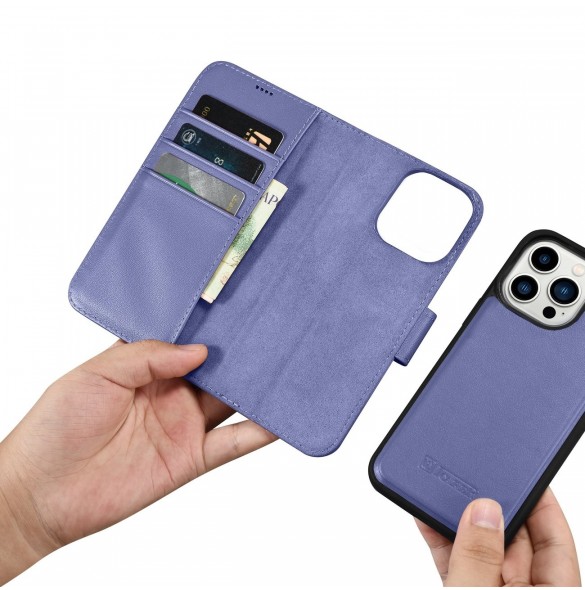 iCarer Plånboksfodral 2-i-1-fodral iPhone 14 Pro Anti-RFID Flip-fodral i läder Ljuslila (WMI14220726-LP)
