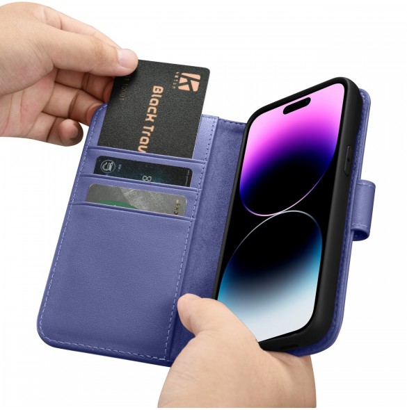 iCarer Plånboksfodral 2-i-1-fodral iPhone 14 Pro Anti-RFID Flip-fodral i läder Ljuslila (WMI14220726-LP)