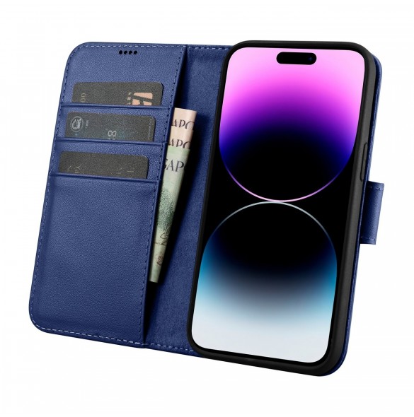 iCarer Wallet Case 2-in1 Cover iPhone 14 Pro Leather Flip Case Anti-RFID blå (WMI14220726-BU)