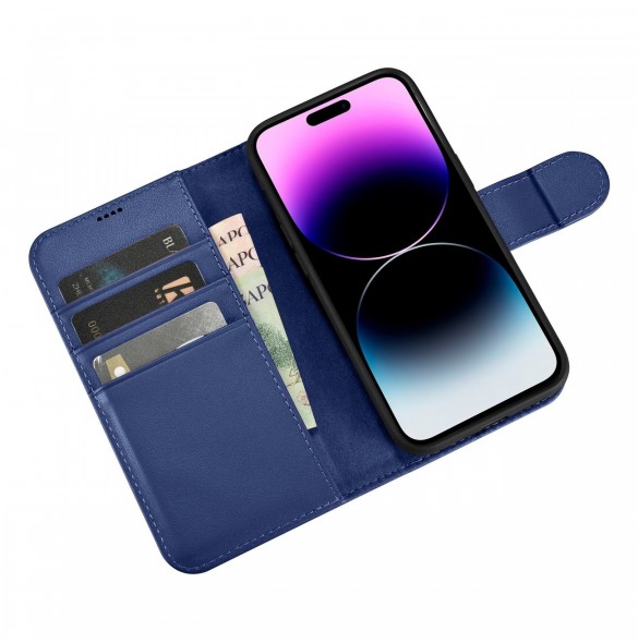 iCarer Wallet Case 2-in1 Cover iPhone 14 Pro Leather Flip Case Anti-RFID blå (WMI14220726-BU)