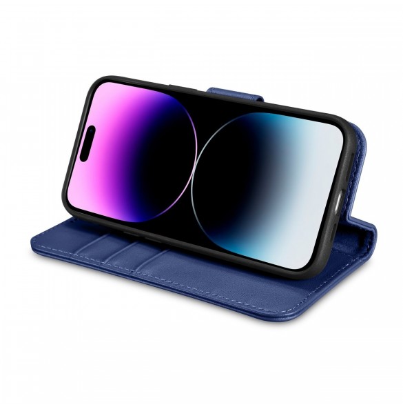 iCarer Wallet Case 2-in1 Cover iPhone 14 Pro Leather Flip Case Anti-RFID blå (WMI14220726-BU)