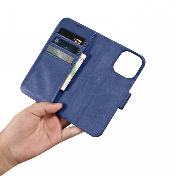 iCarer Wallet Case 2-in1 Cover iPhone 14 Pro Leather Flip Case Anti-RFID blå (WMI14220726-BU)
