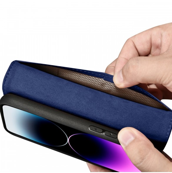 iCarer Wallet Case 2-in1 Cover iPhone 14 Pro Leather Flip Case Anti-RFID blå (WMI14220726-BU)