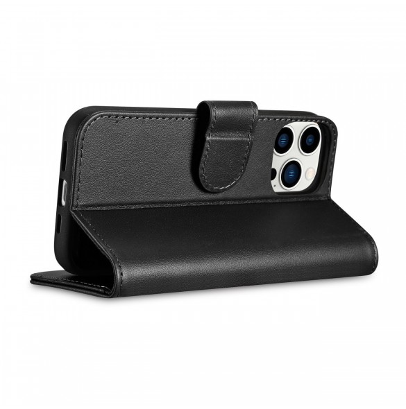 iCarer Plånboksfodral 2-i-1 skal iPhone 14 Pro Leather Flip Cover Anti-RFID svart (WMI14220726-BK)