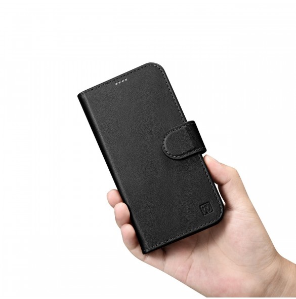 iCarer Plånboksfodral 2-i-1 skal iPhone 14 Pro Leather Flip Cover Anti-RFID svart (WMI14220726-BK)