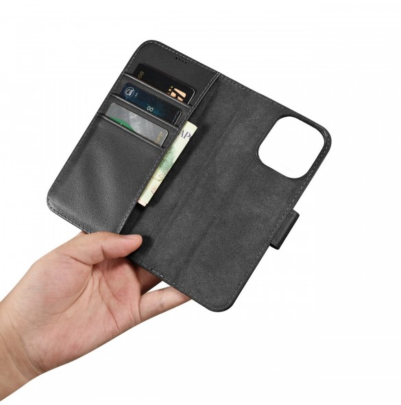 iCarer Plånboksfodral 2-i-1 skal iPhone 14 Pro Leather Flip Cover Anti-RFID svart (WMI14220726-BK)