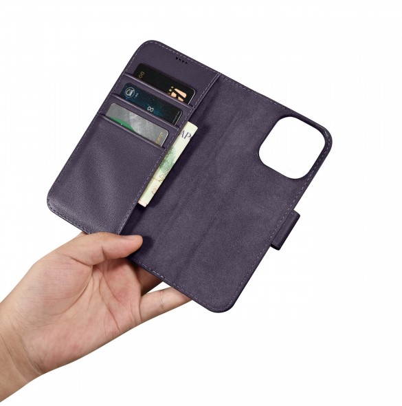 iCarer Plånboksfodral 2-i-1-fodral iPhone 14 Pro Max Anti-RFID Flip-fodral i läder mörklila (WMI14220728-DP)