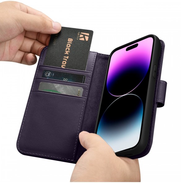 iCarer Plånboksfodral 2-i-1-fodral iPhone 14 Pro Max Anti-RFID Flip-fodral i läder mörklila (WMI14220728-DP)