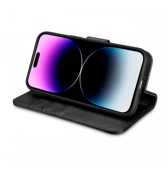 iCarer Plånboksfodral 2-i-1 skal iPhone 14 Pro Max Läder Flip Cover Anti-RFID svart (WMI14220728-BK)